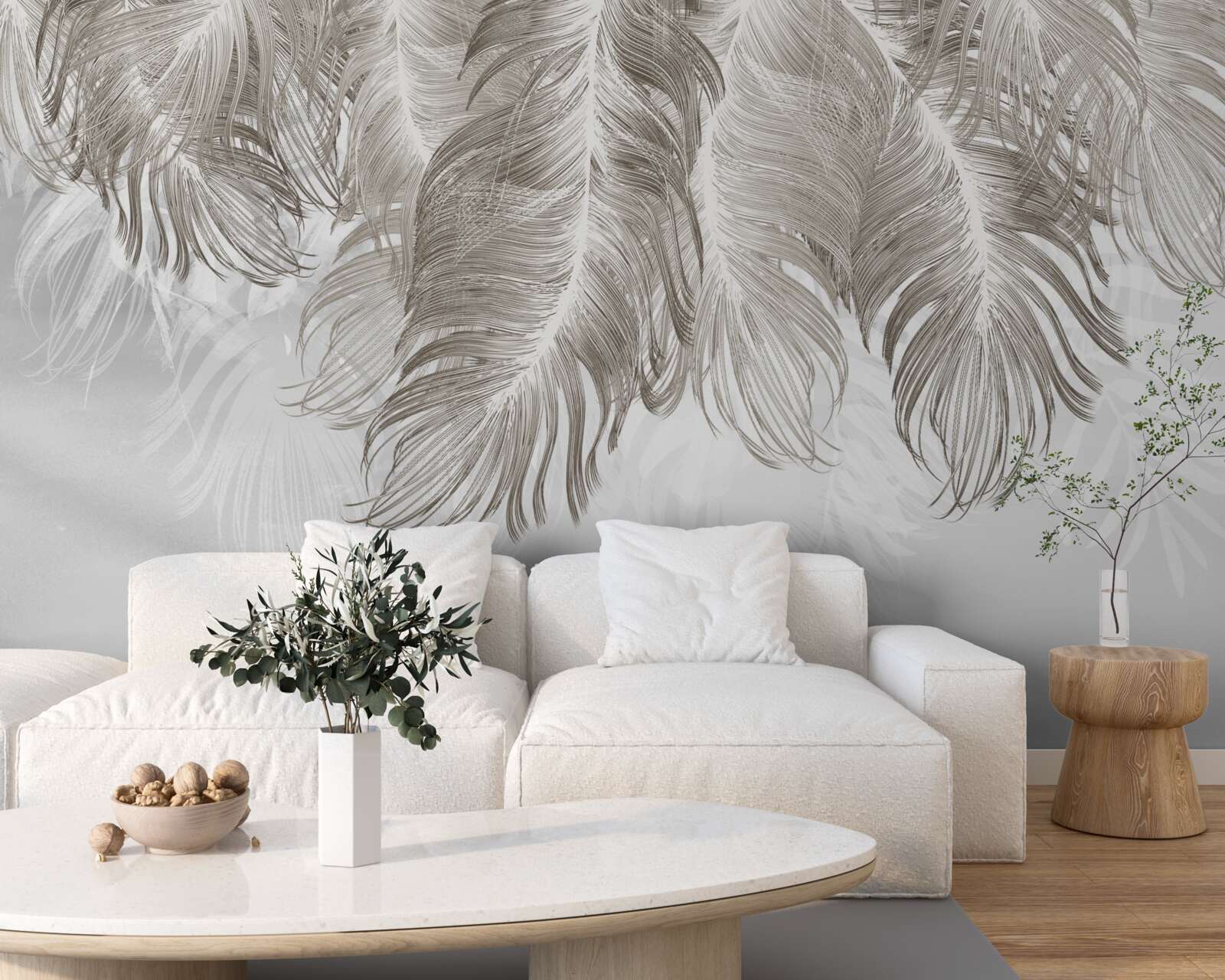 Фотошпалери пір'я, що висить у повітрі внизу