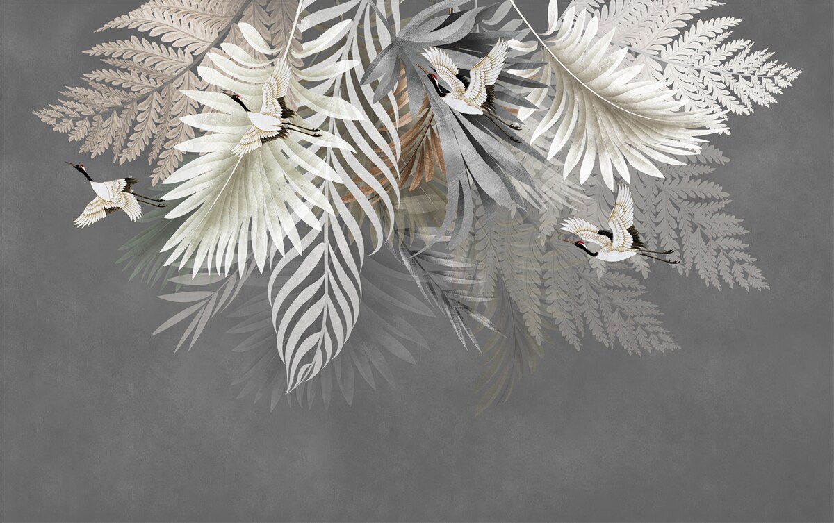 Фотошпалери величезне листя та пернаті створіння