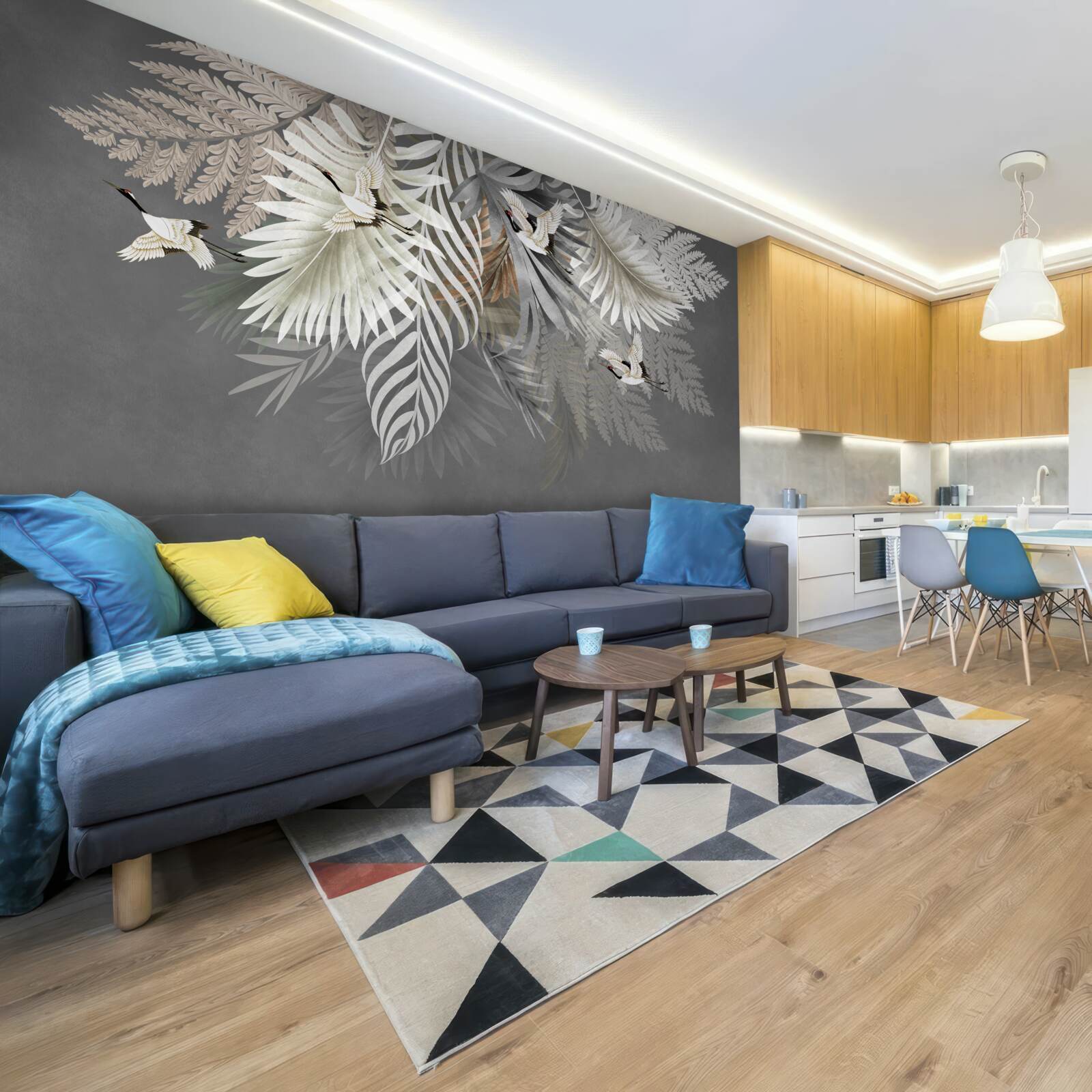 Фотошпалери величезне листя та пернаті створіння