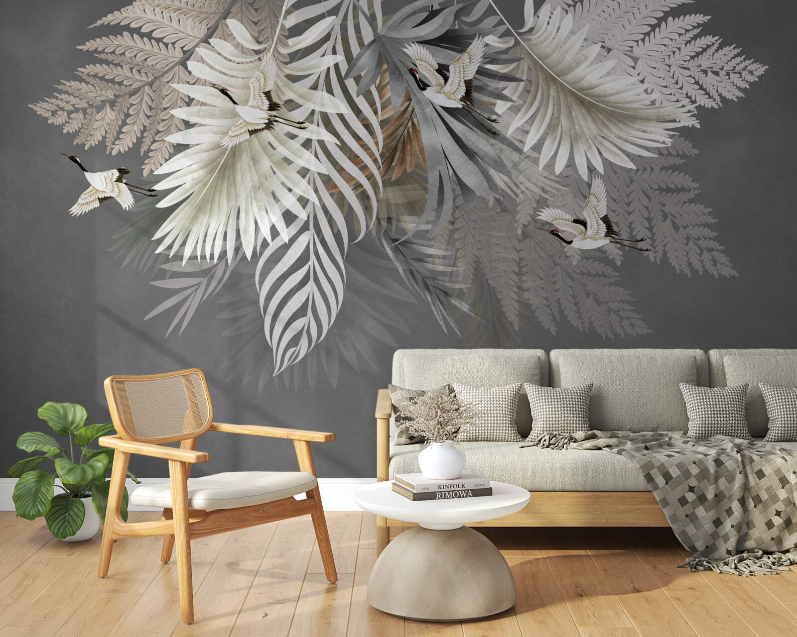 Фотошпалери величезне листя та пернаті створіння