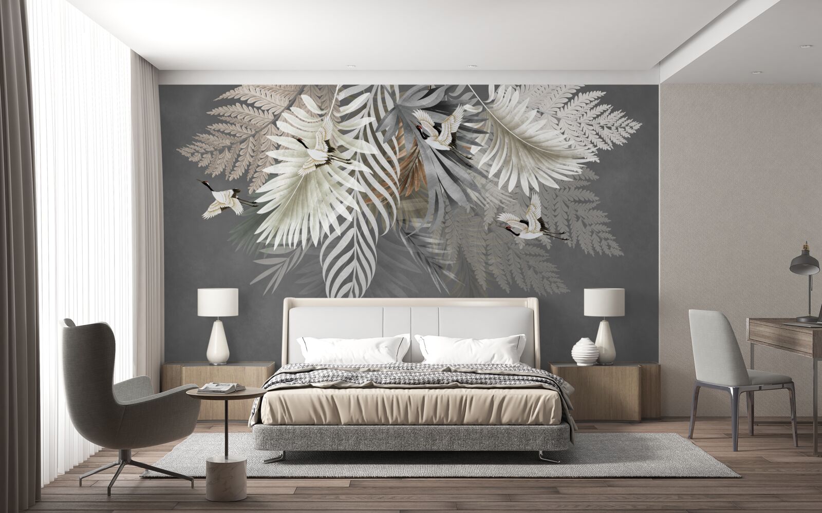 Фотошпалери величезне листя та пернаті створіння