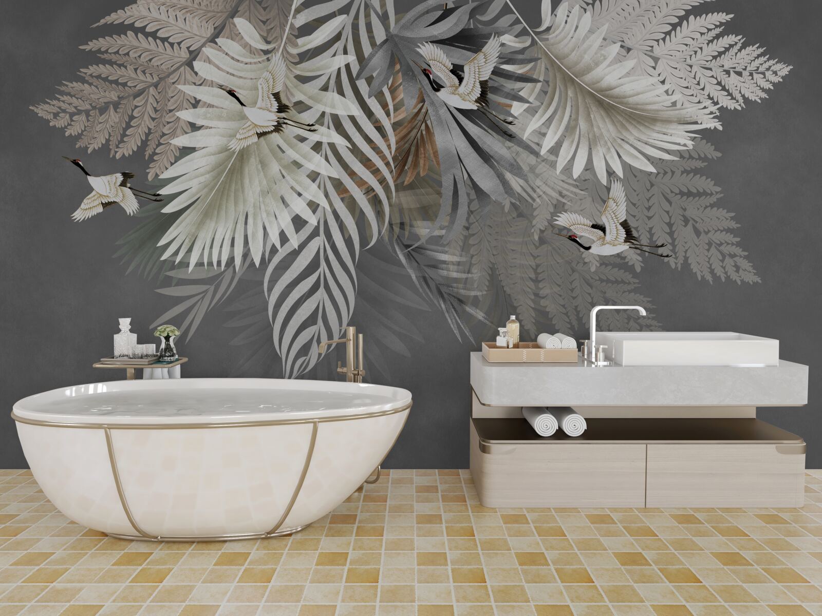 Фотошпалери величезне листя та пернаті створіння