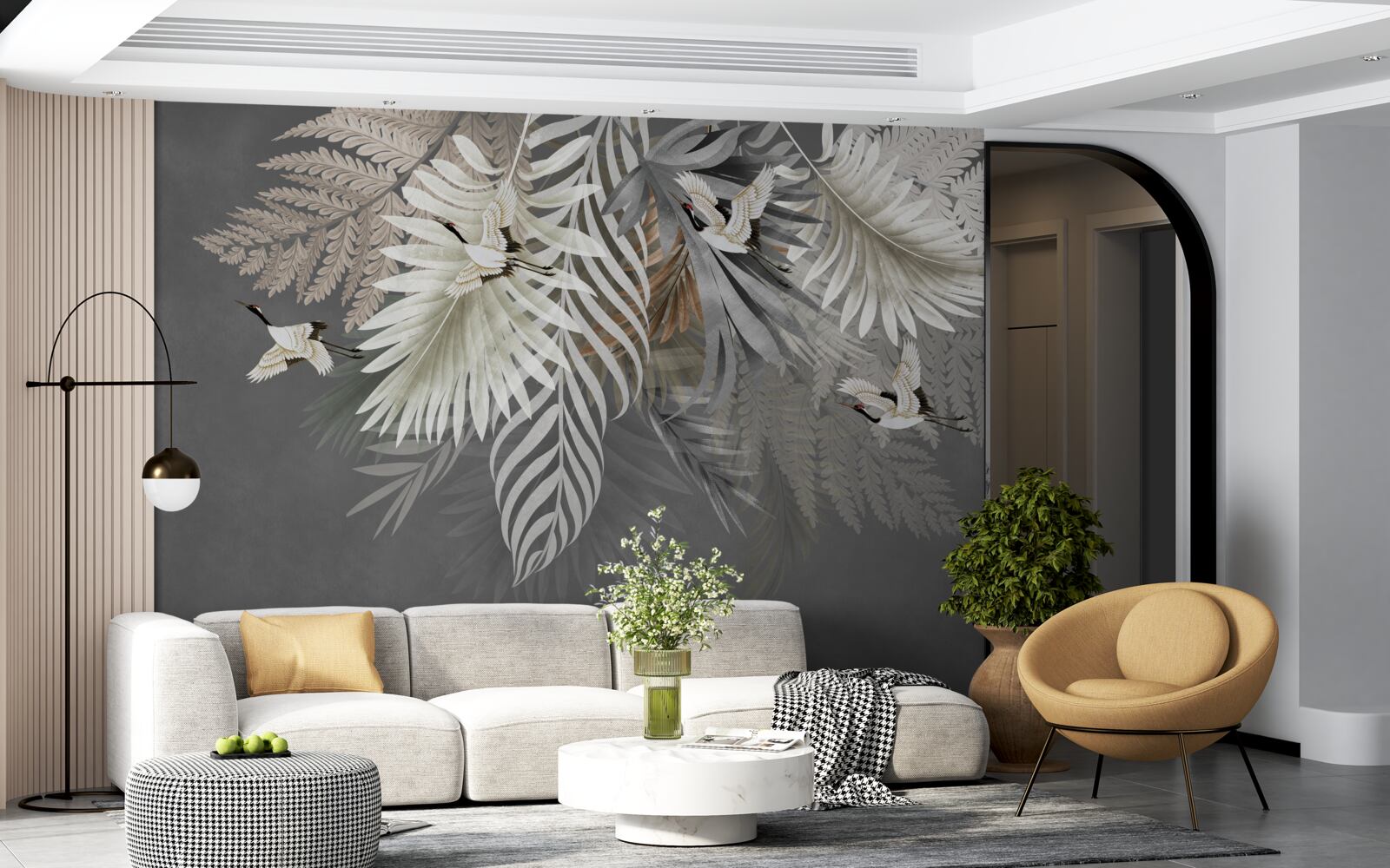 Фотошпалери величезне листя та пернаті створіння