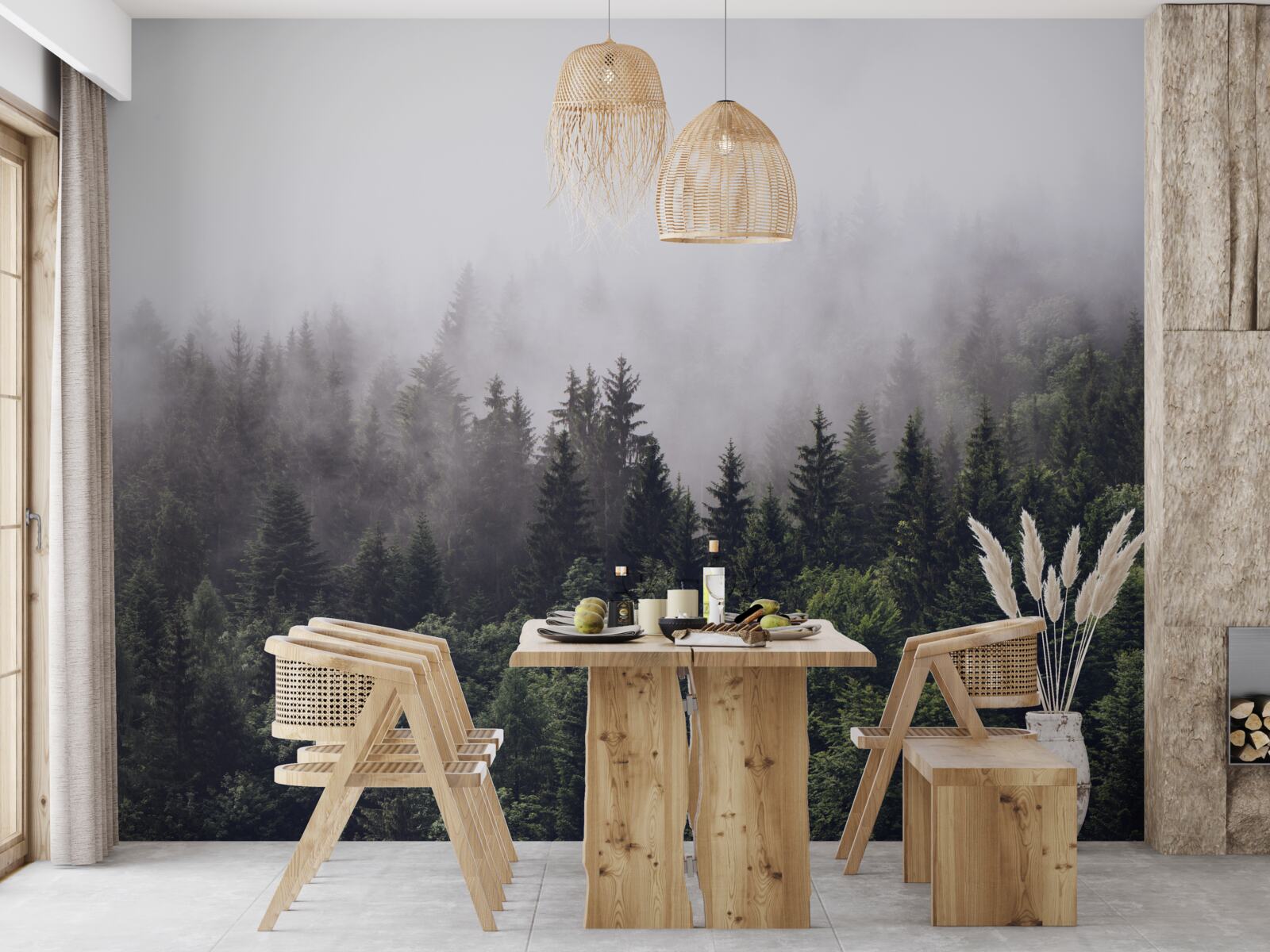 Фотошпалери панорама туманного лісу з висоти пташиного польоту