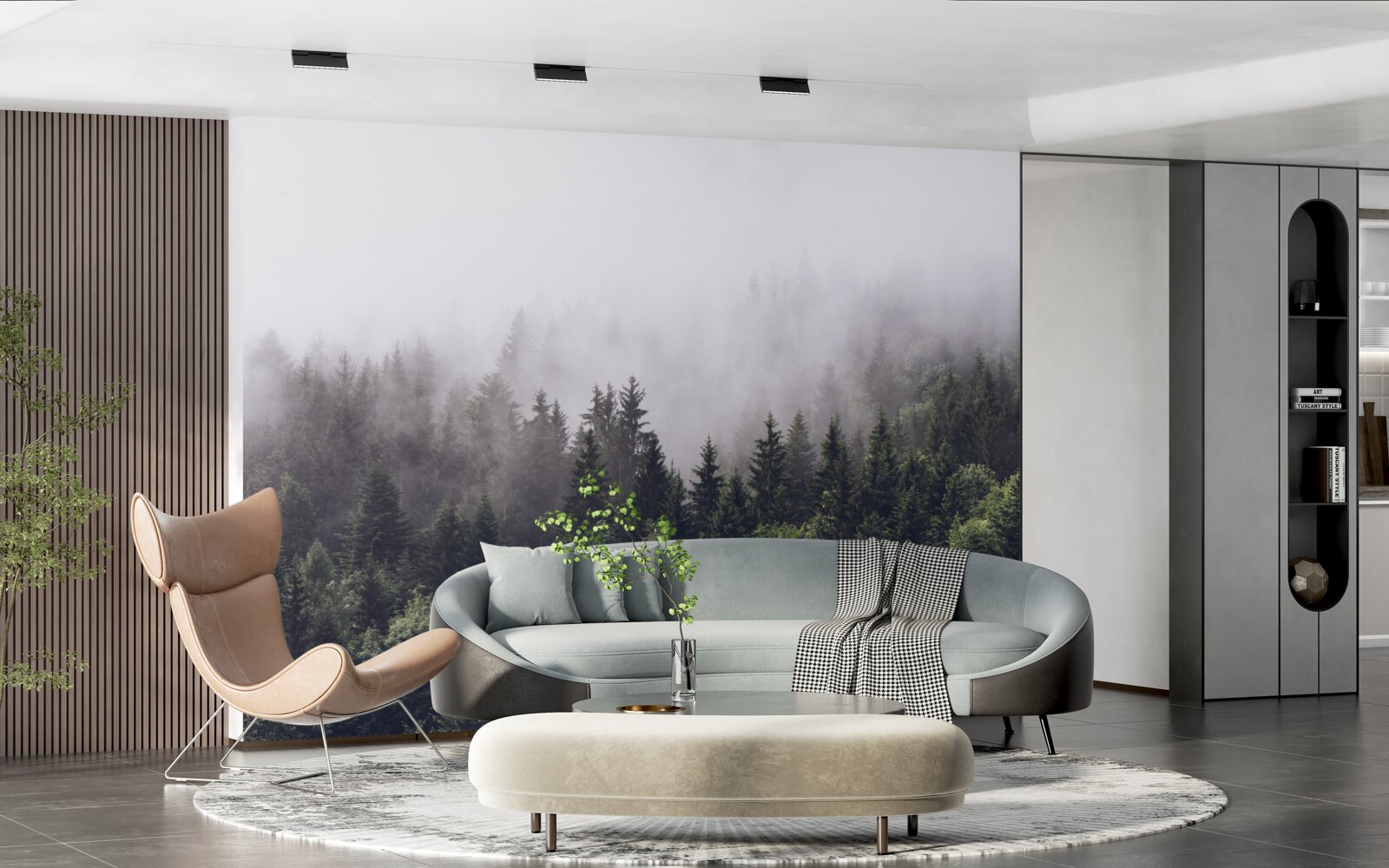 Фотошпалери панорама туманного лісу з висоти пташиного польоту