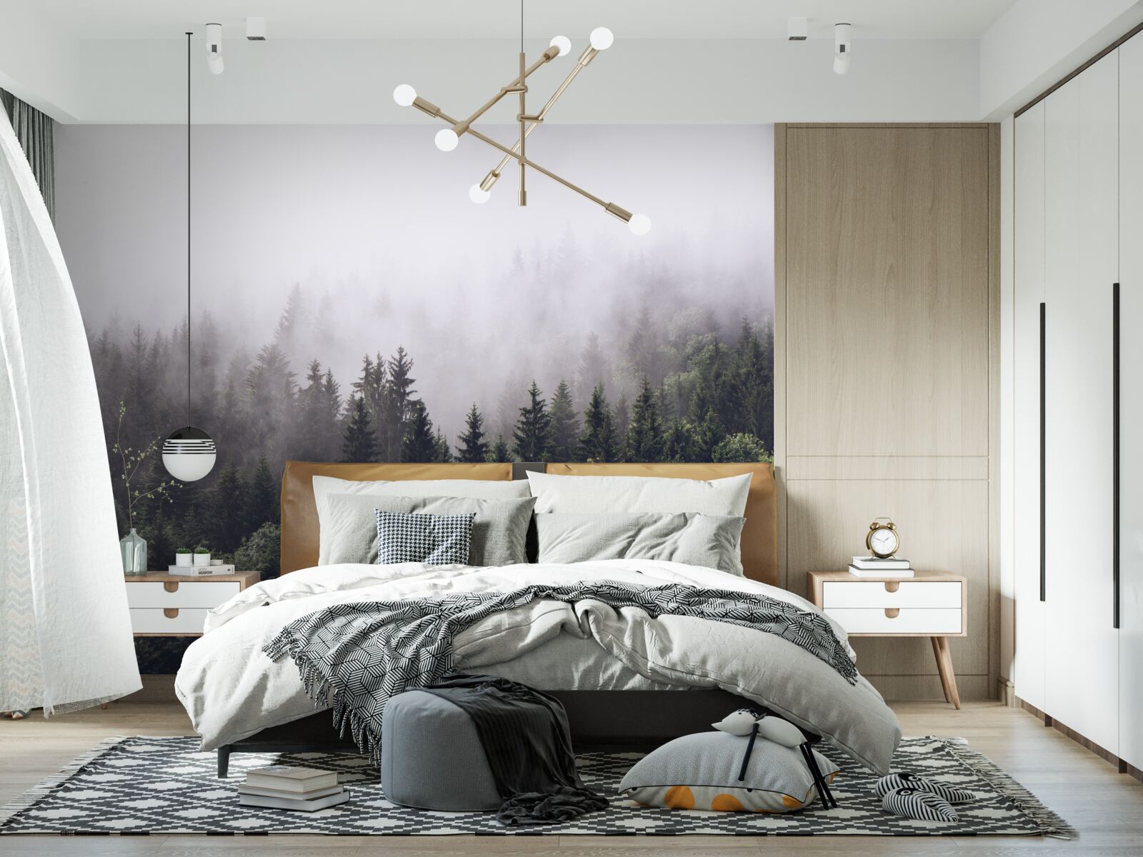 Фотошпалери панорама туманного лісу з висоти пташиного польоту