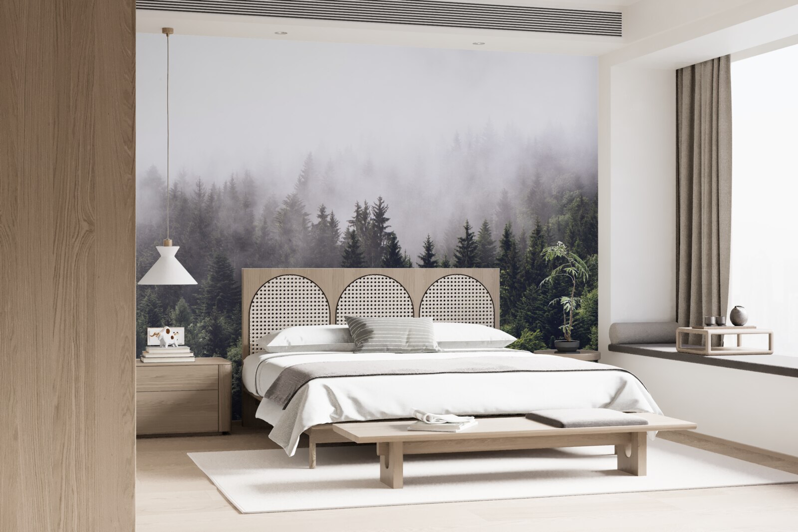 Фотошпалери панорама туманного лісу з висоти пташиного польоту