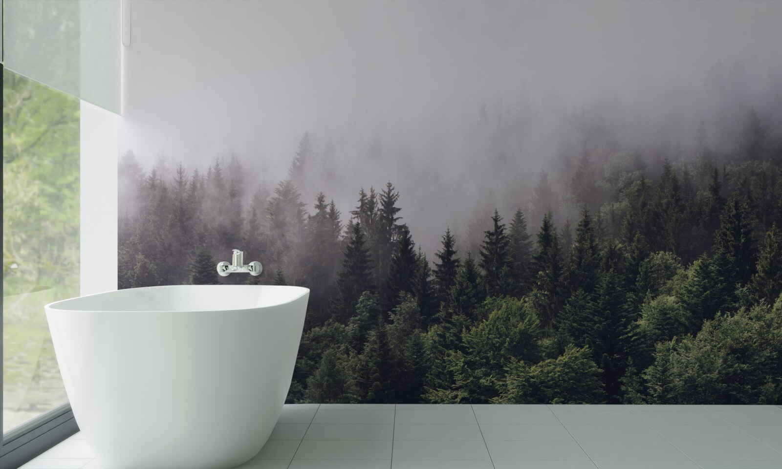 Фотошпалери панорама туманного лісу з висоти пташиного польоту