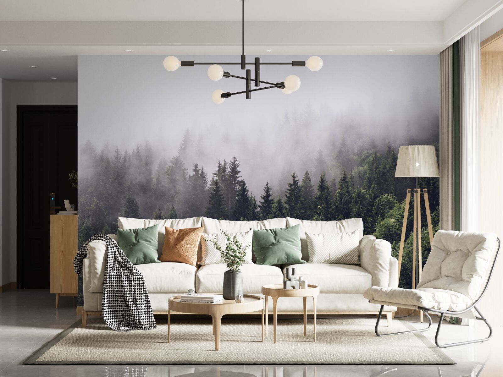 Фотошпалери панорама туманного лісу з висоти пташиного польоту