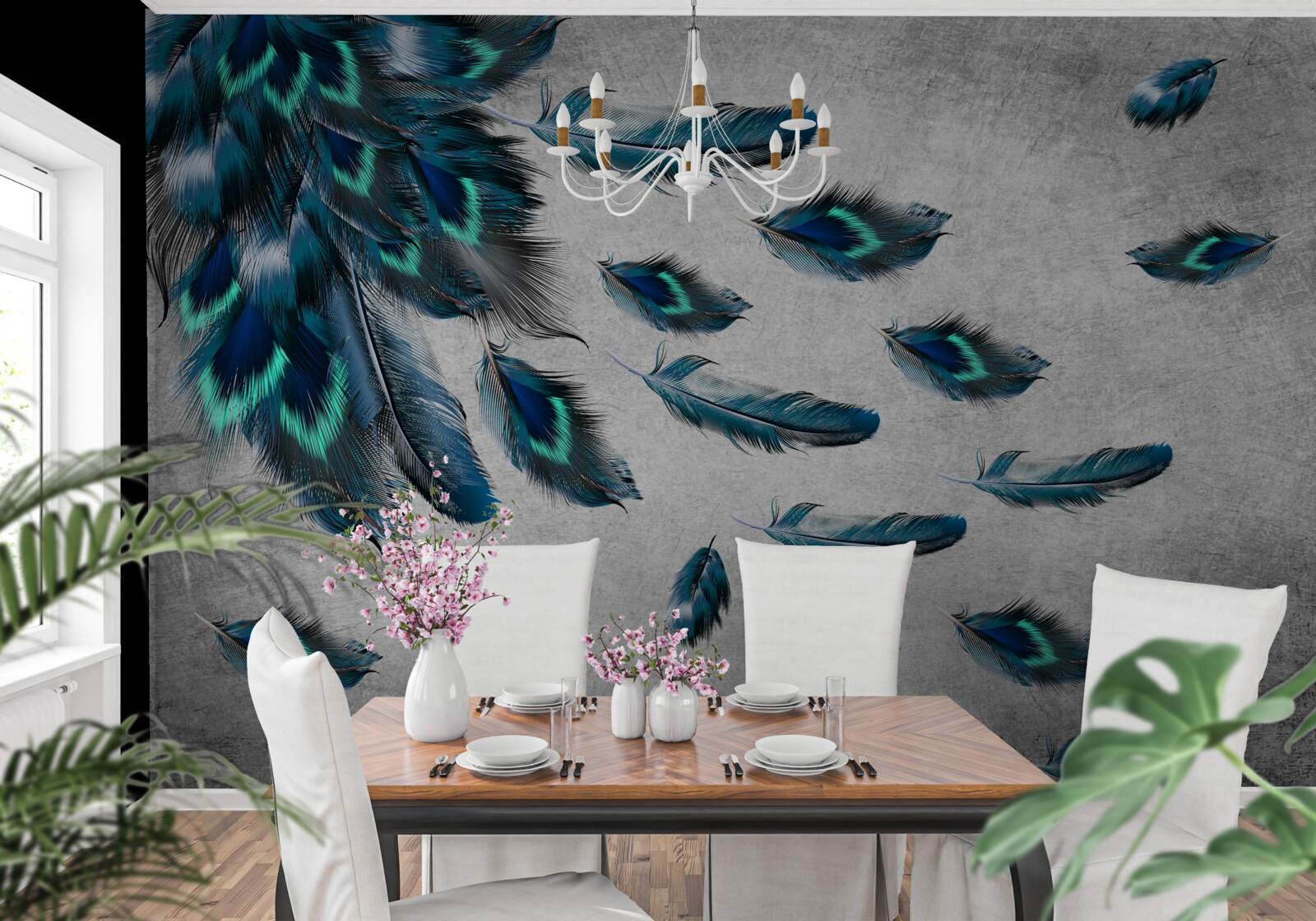 Фотошпалери павине пір'я, що відлітає