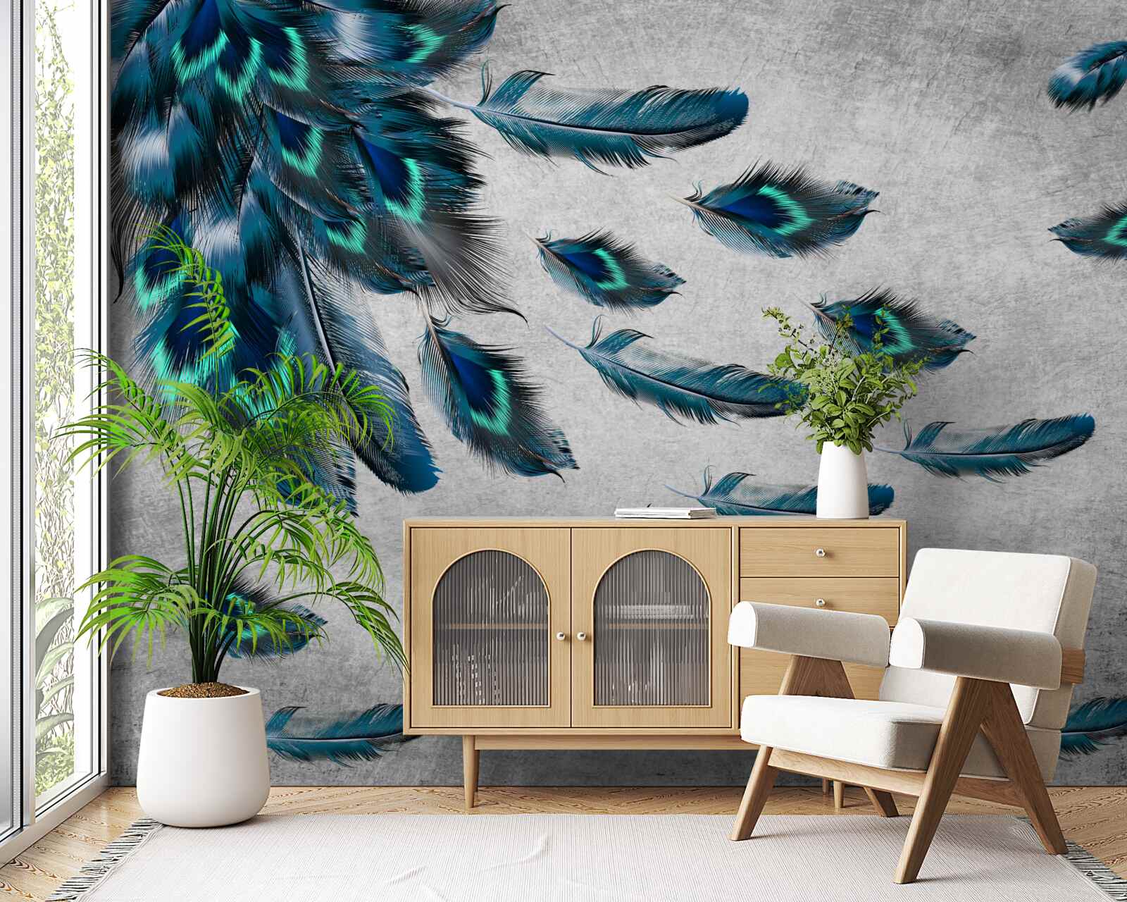 Фотошпалери павине пір'я, що відлітає