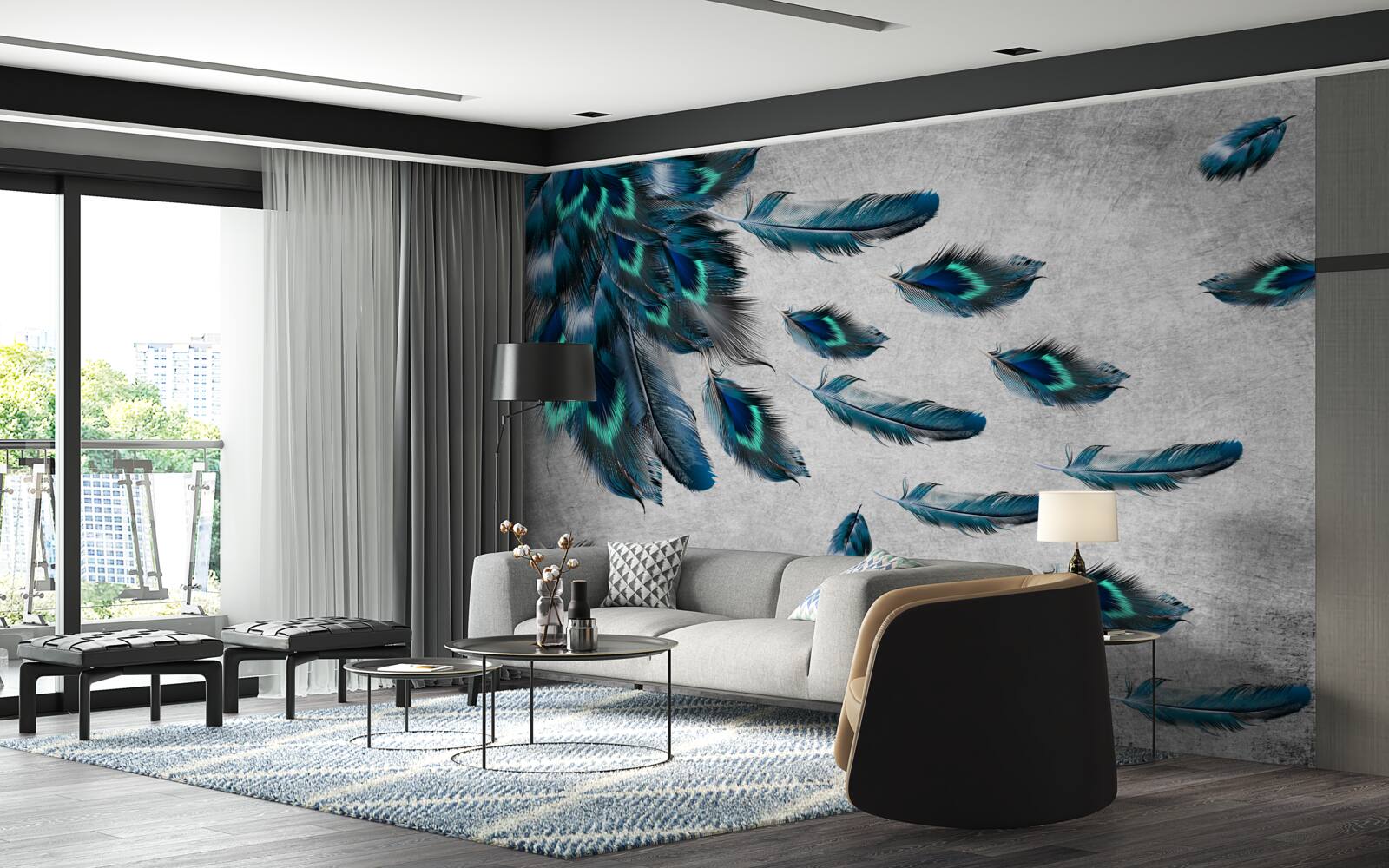 Фотошпалери павине пір'я, що відлітає