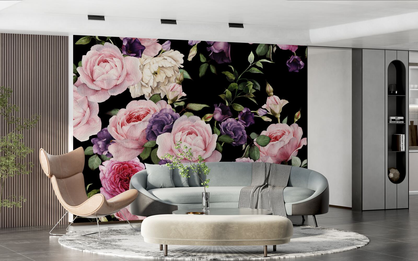 Фотошпалери великі троянди на чорному тлі