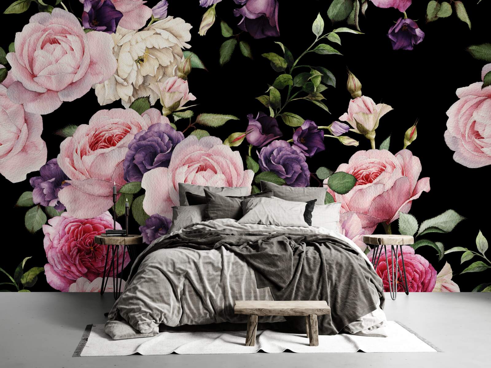 Фотошпалери великі троянди на чорному тлі