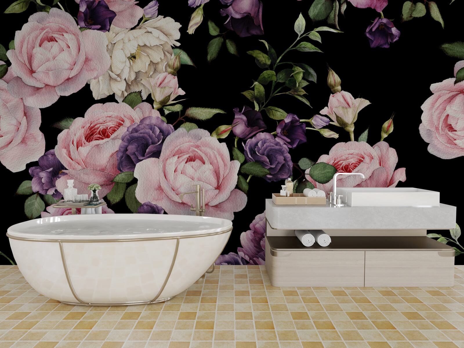 Фотошпалери великі троянди на чорному тлі