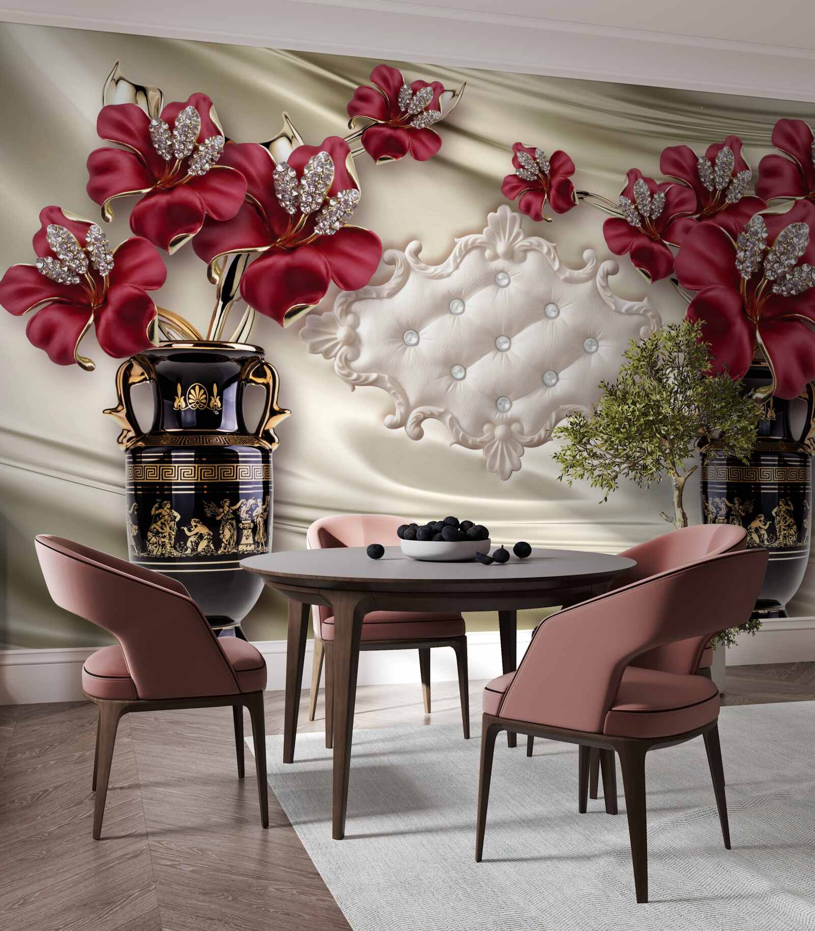 Фотошпалери чорні вази з червоними ліліями