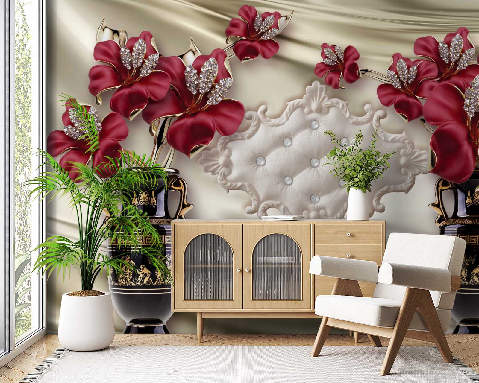 Фотошпалери чорні вази з червоними ліліями