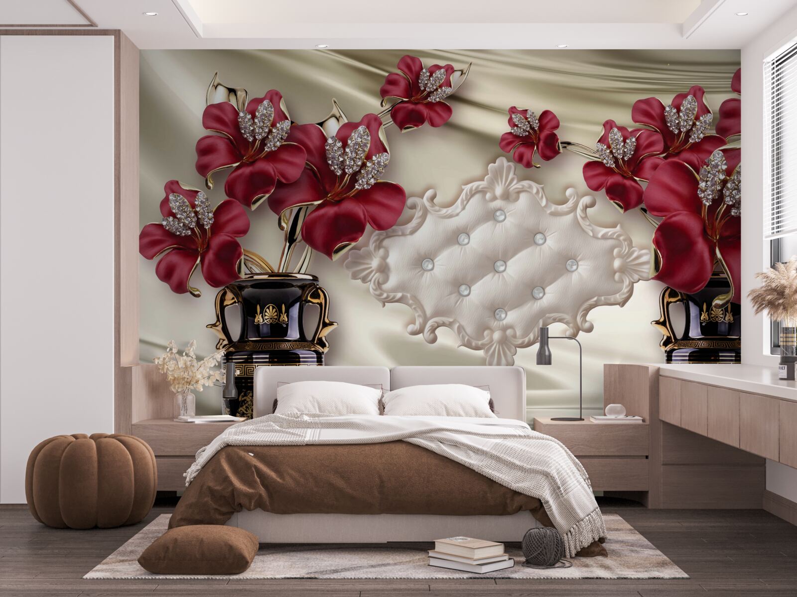 Фотошпалери чорні вази з червоними ліліями