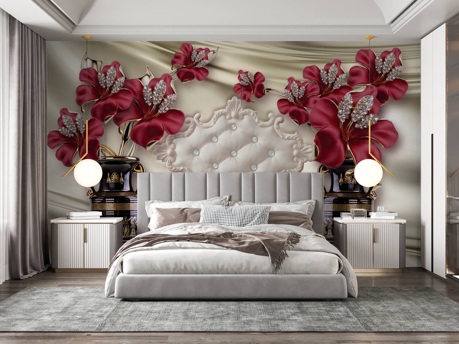 Фотошпалери чорні вази з червоними ліліями