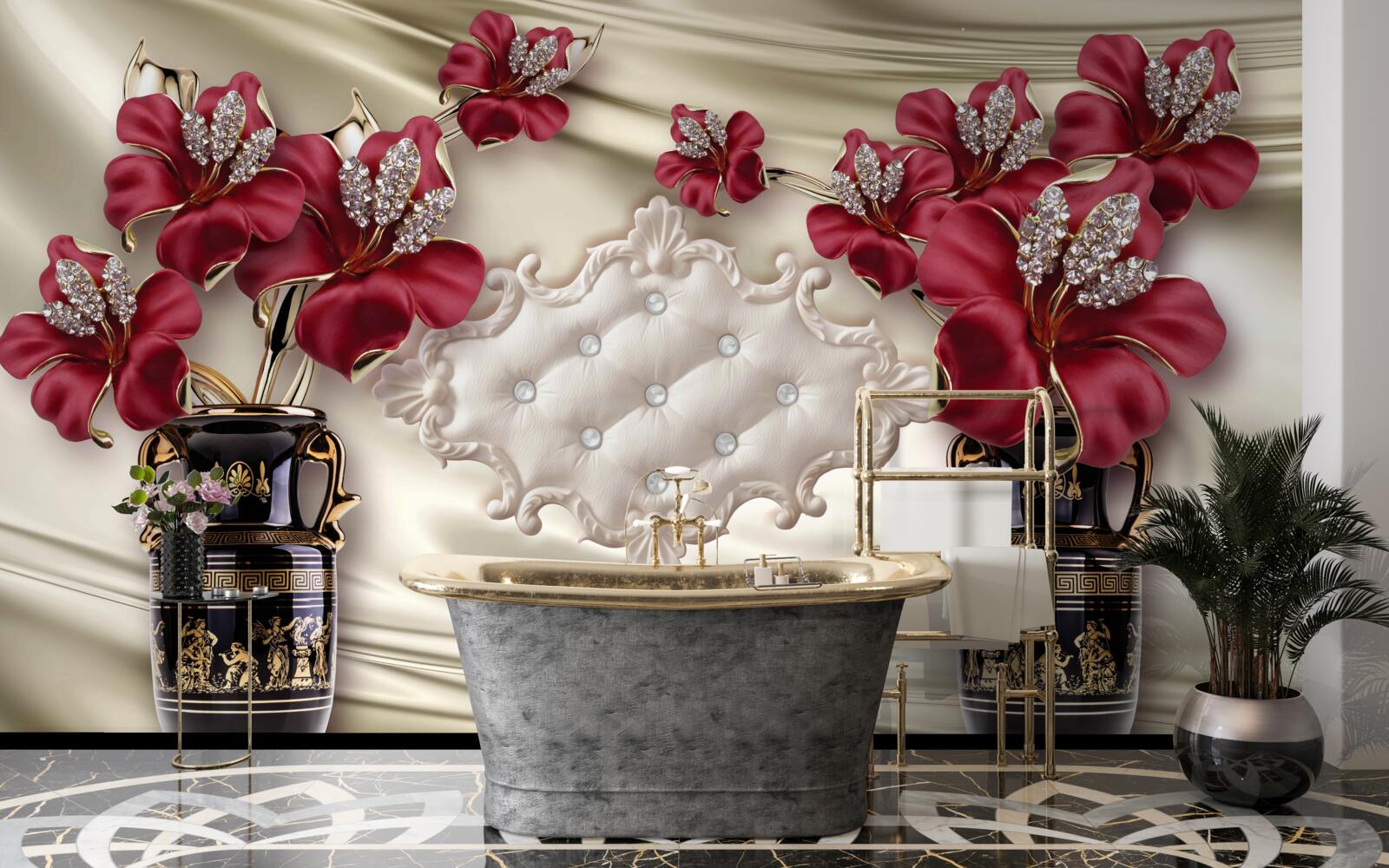 Фотошпалери чорні вази з червоними ліліями