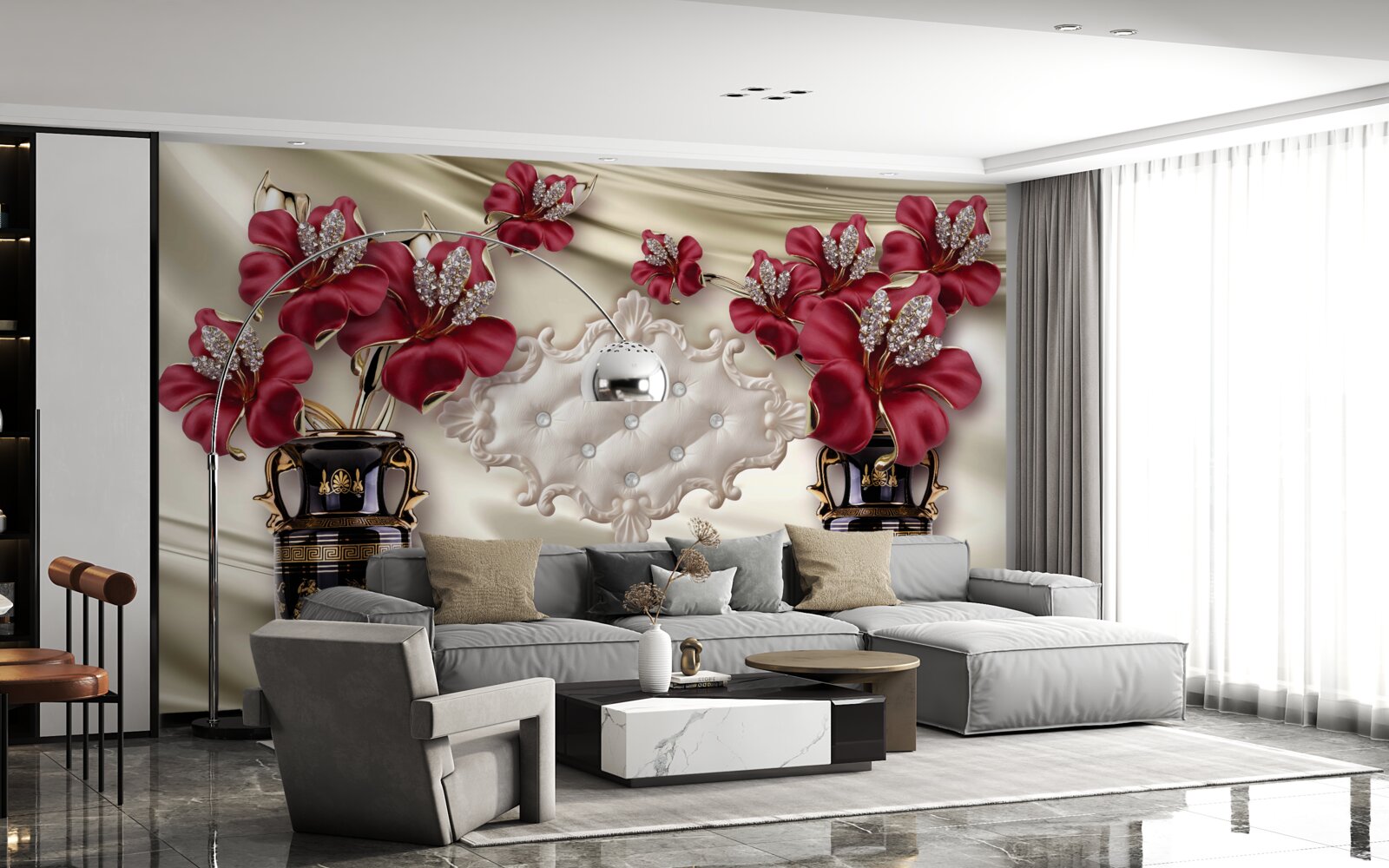 Фотошпалери чорні вази з червоними ліліями