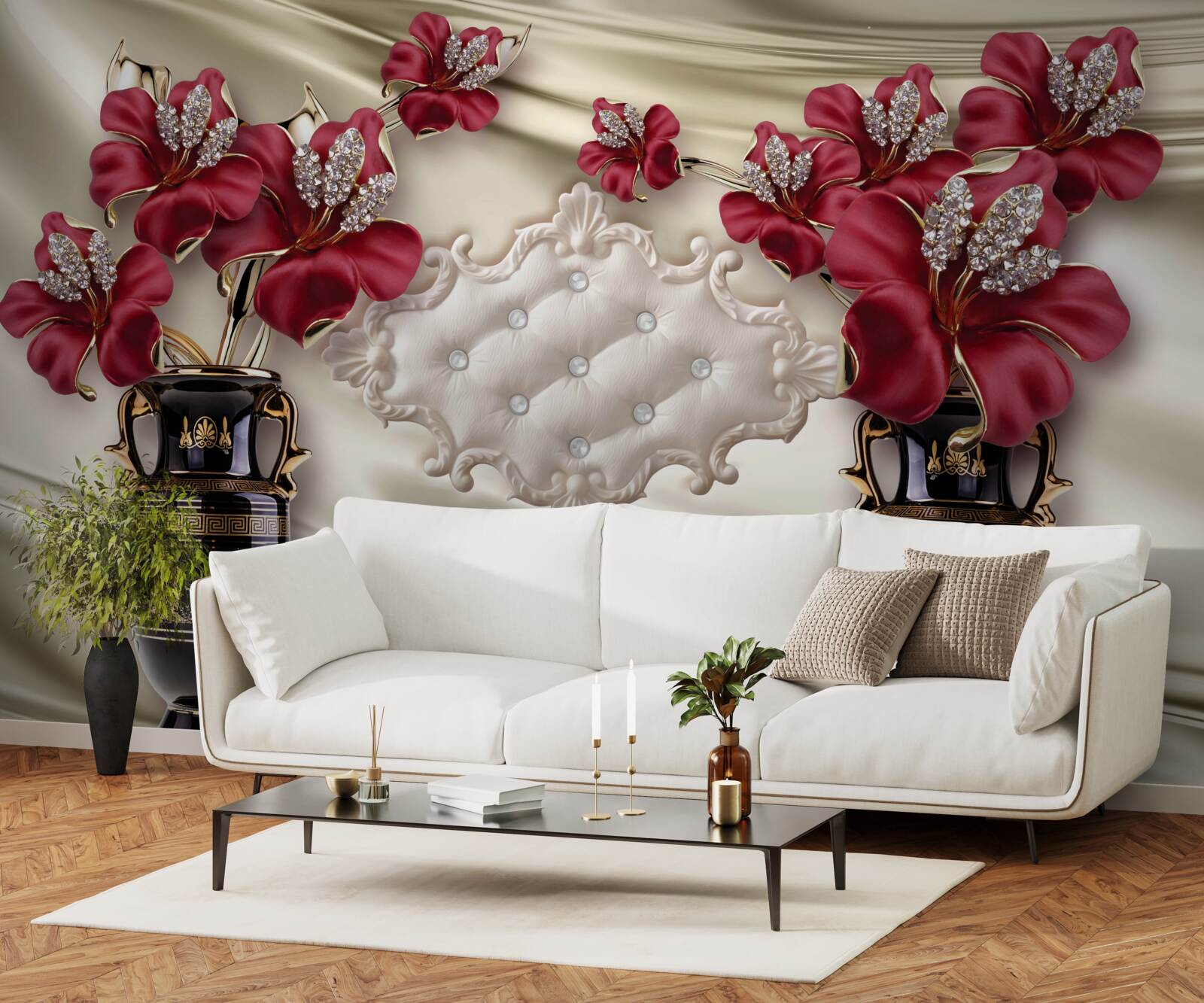 Фотошпалери чорні вази з червоними ліліями