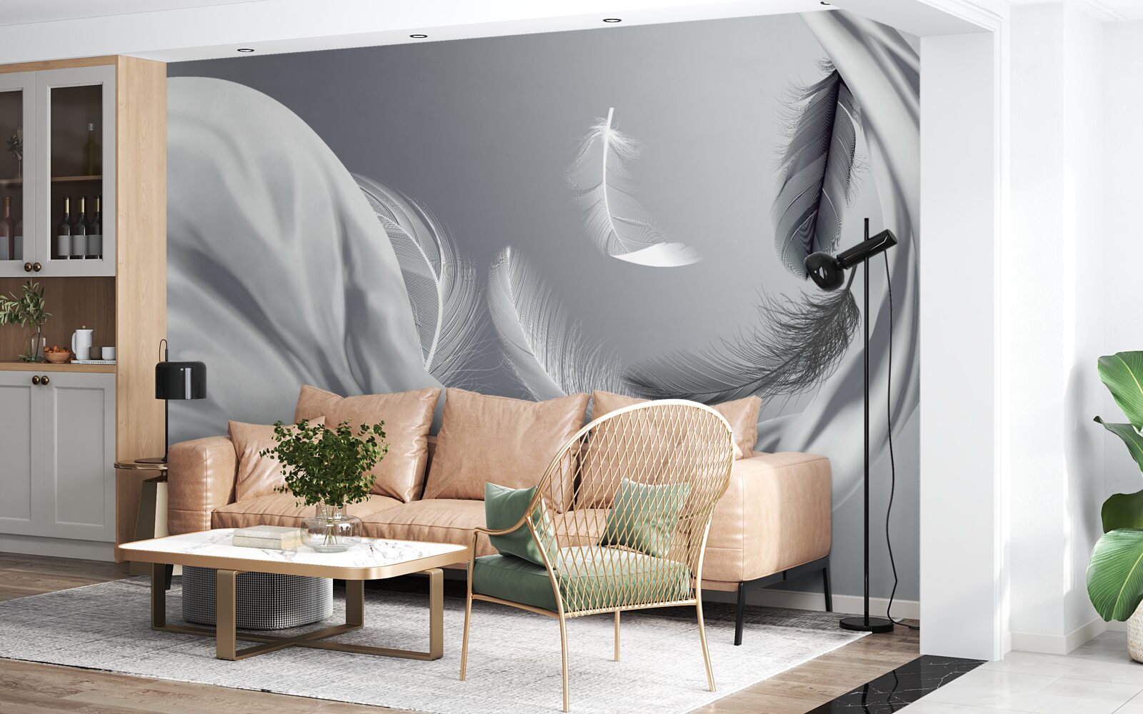 Фотошпалери кручене, глянцеве біле пір'я