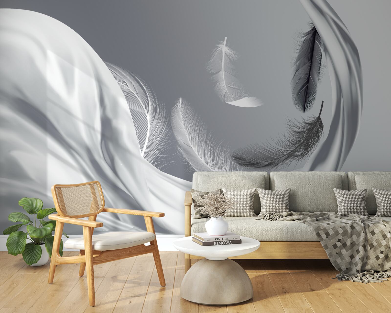 Фотошпалери кручене, глянцеве біле пір'я