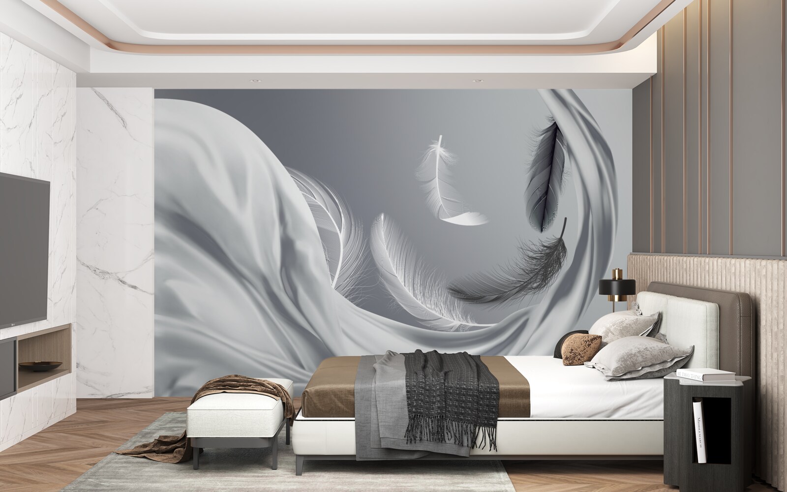 Фотошпалери кручене, глянцеве біле пір'я