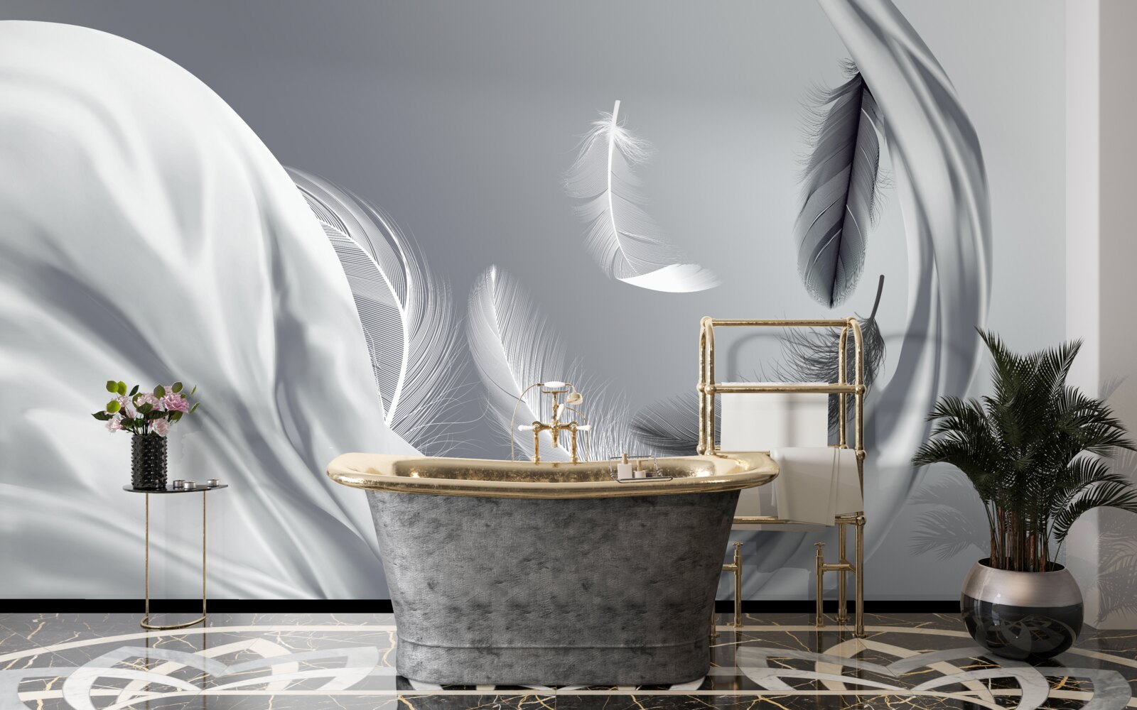 Фотошпалери кручене, глянцеве біле пір'я