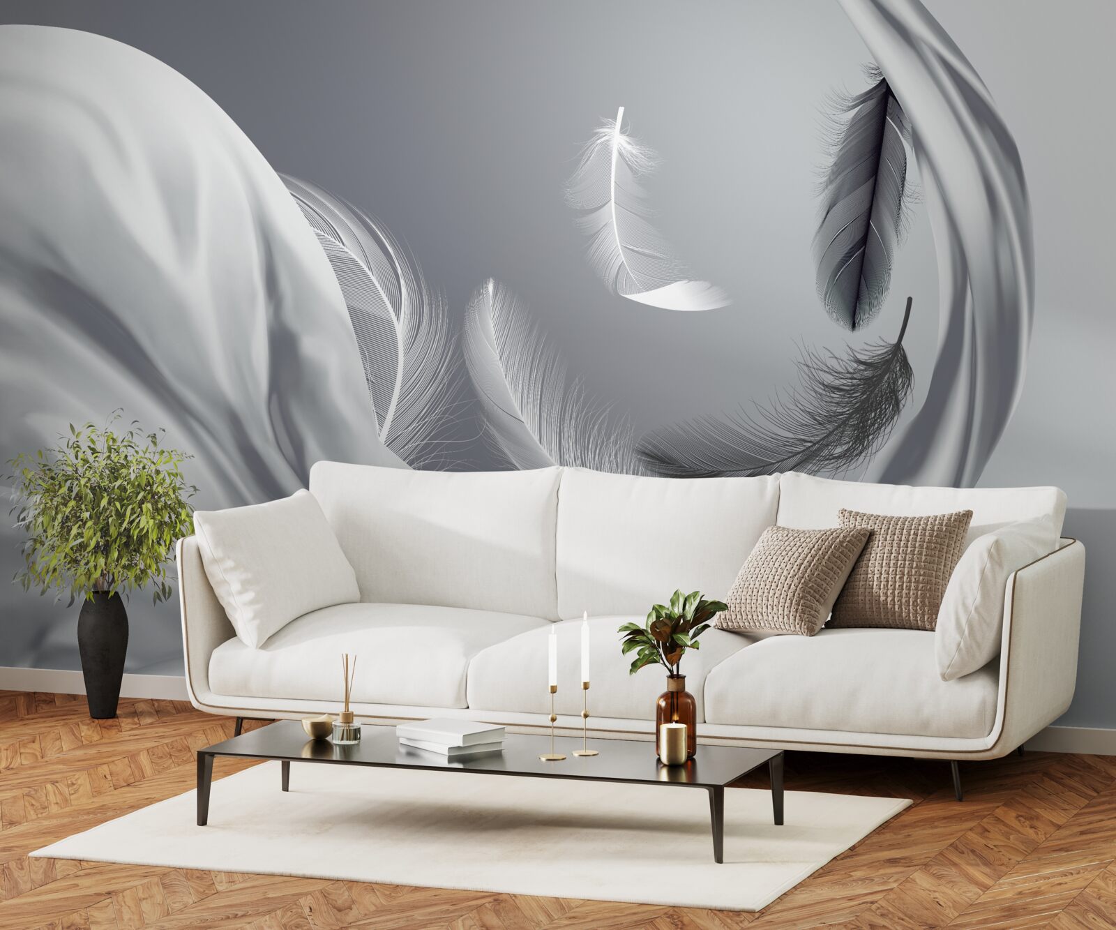 Фотошпалери кручене, глянцеве біле пір'я