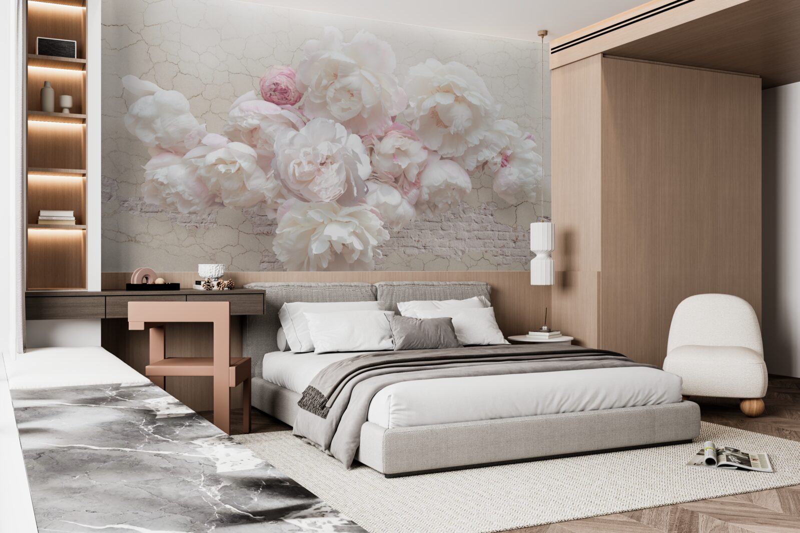 Фотошпалери ніжні півонії в білому та рожевому кольорах