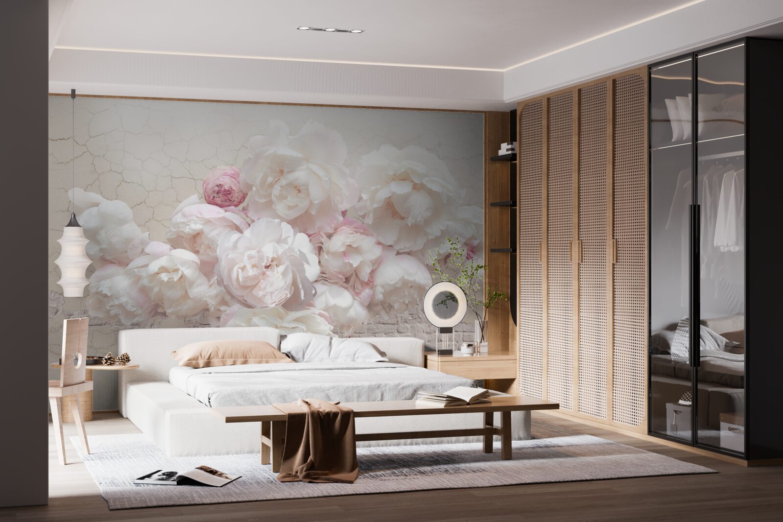 Фотошпалери ніжні півонії в білому та рожевому кольорах