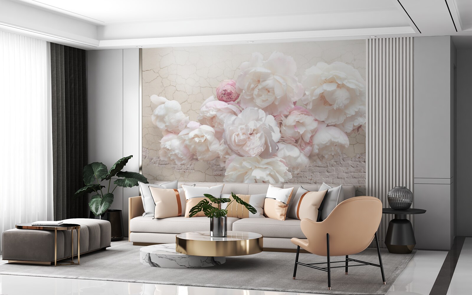 Фотошпалери ніжні півонії в білому та рожевому кольорах