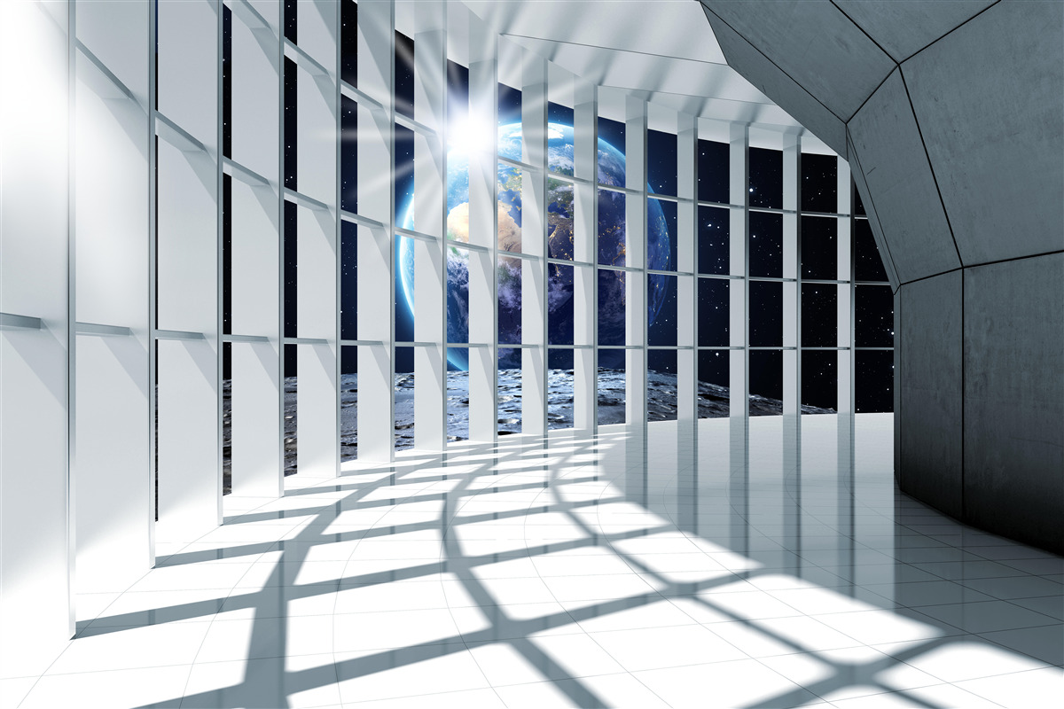 Фотошпалери Світло з планети проникає в прохід будівлі