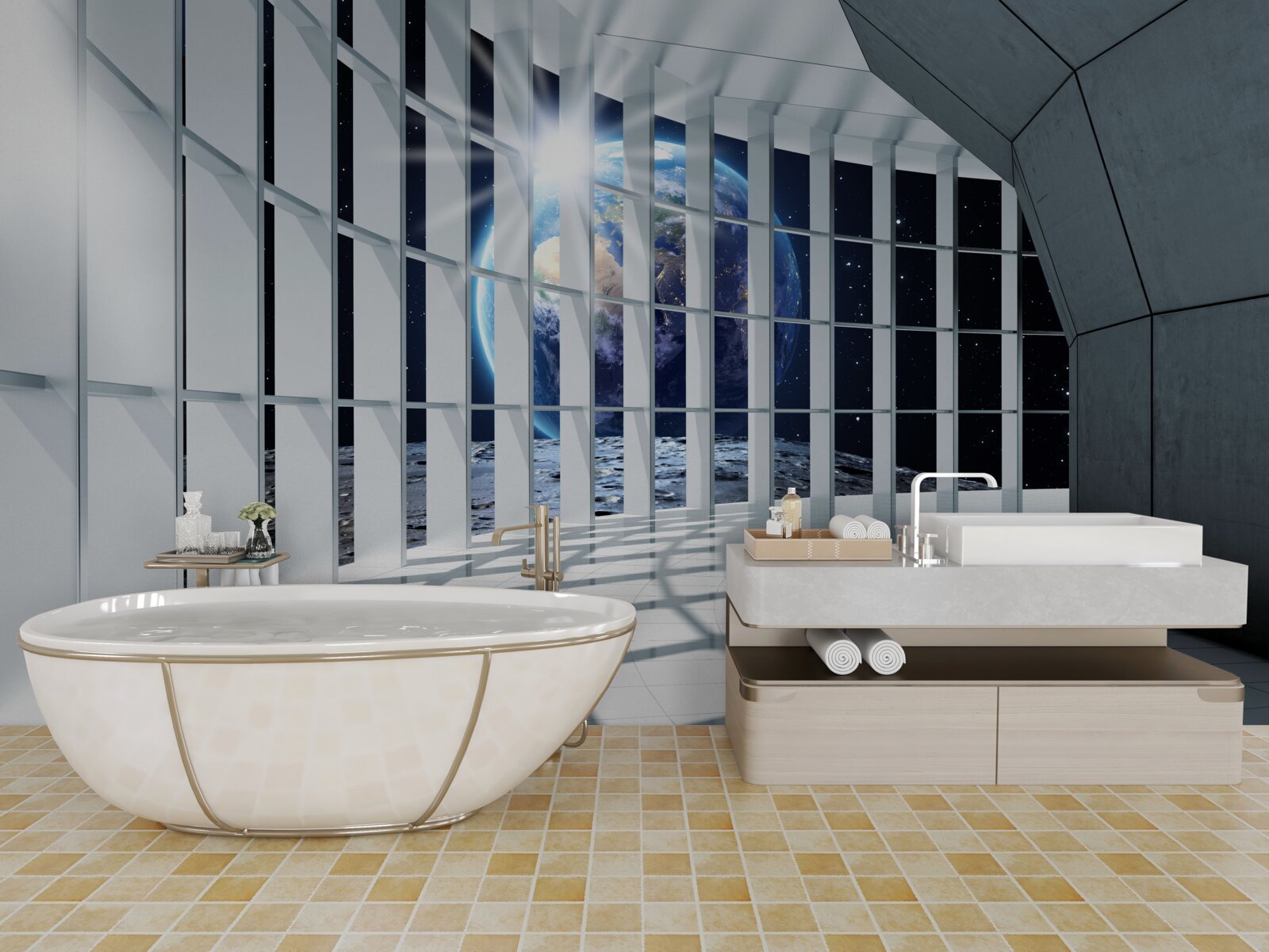 Фотошпалери Світло з планети проникає в прохід будівлі