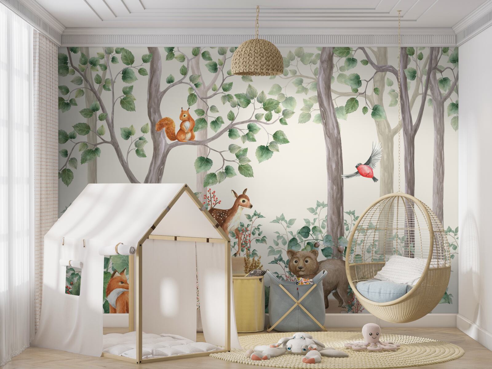 Фотошпалери звірі та птахи в казковому лісі