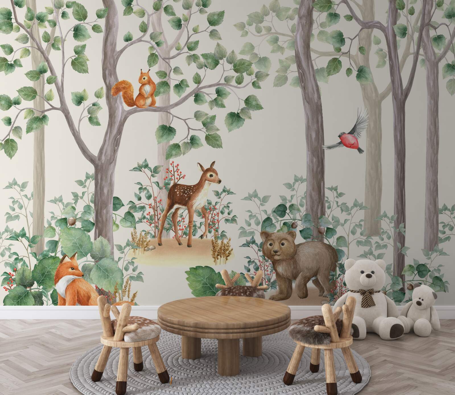 Фотошпалери звірі та птахи в казковому лісі