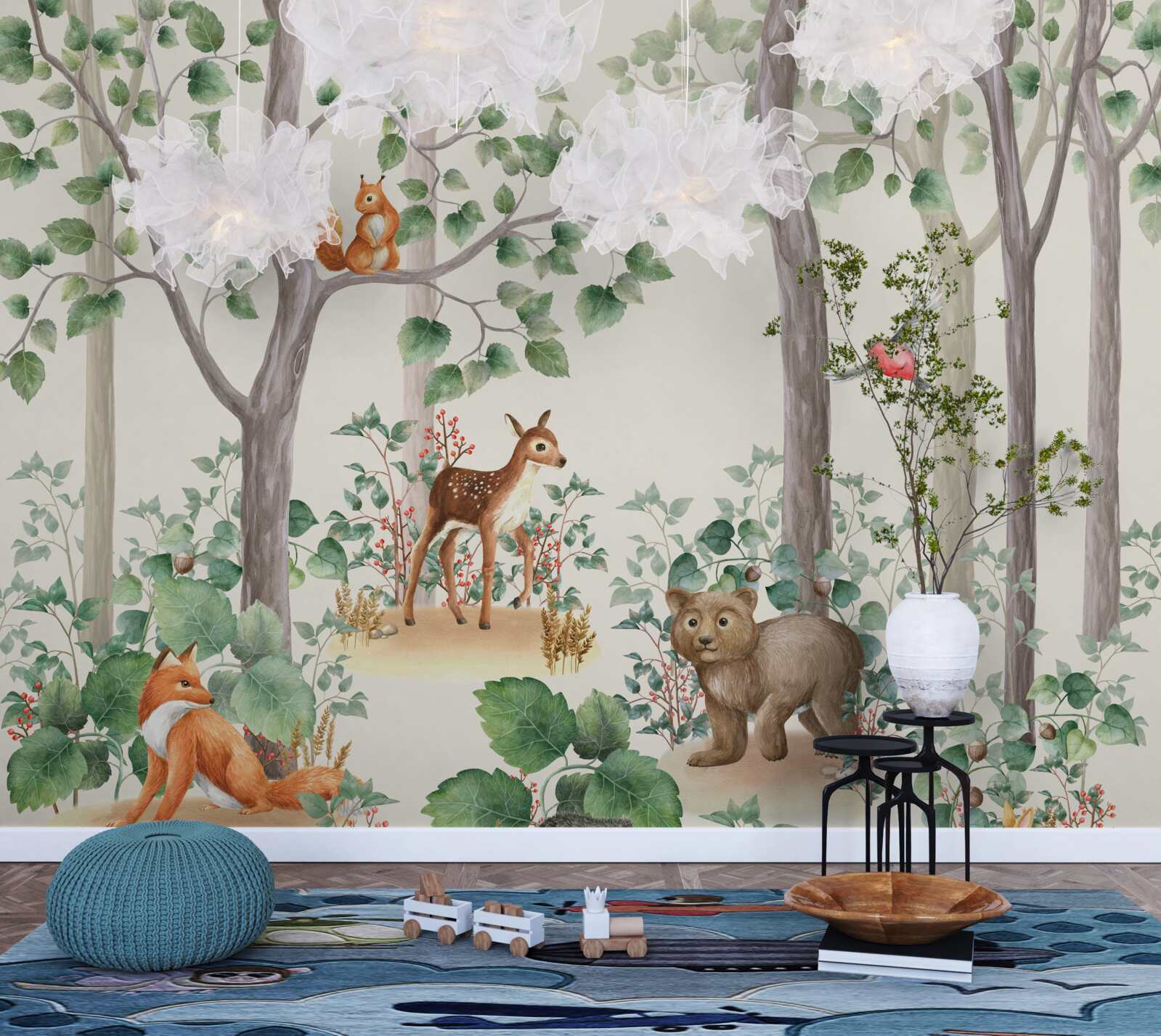 Фотошпалери звірі та птахи в казковому лісі