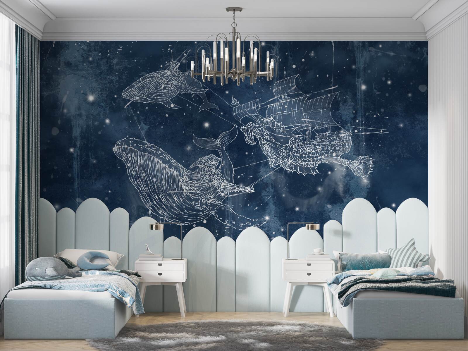 Фотошпалери корабель, до якого прямують зірки в сузір'ї кита