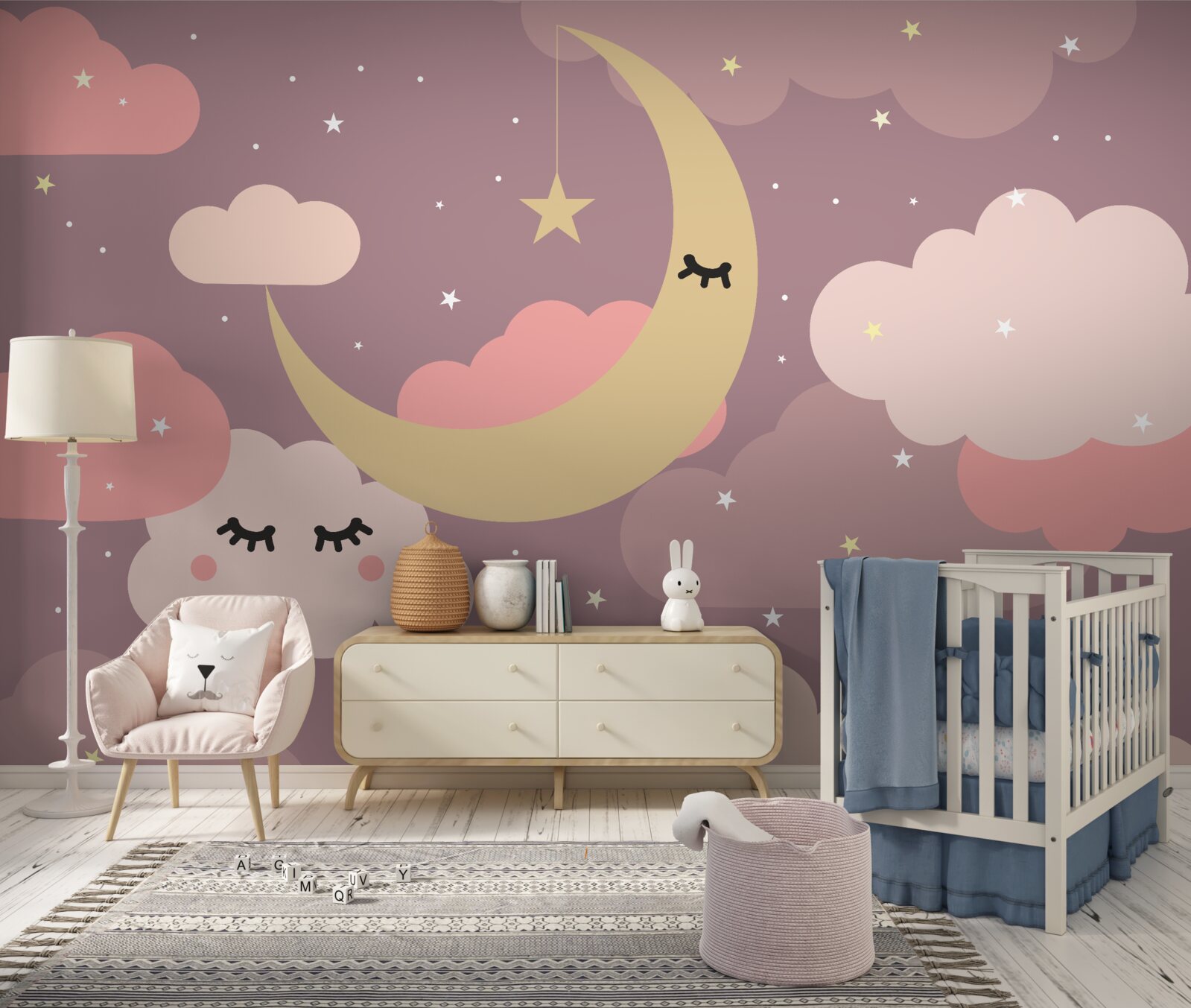 Фотошпалери місяць і маленька хмаринка з очима