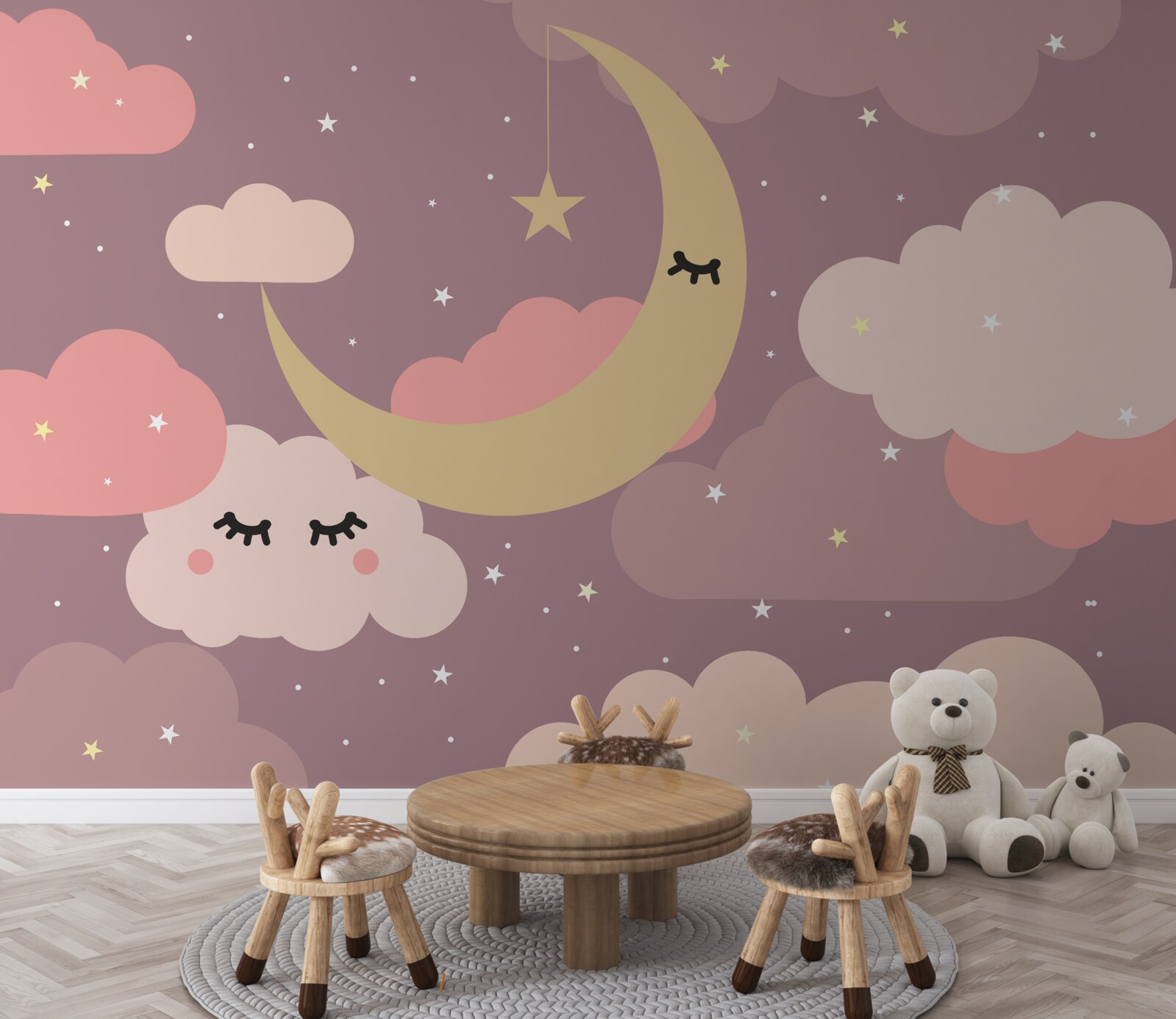 Фотошпалери місяць і маленька хмаринка з очима