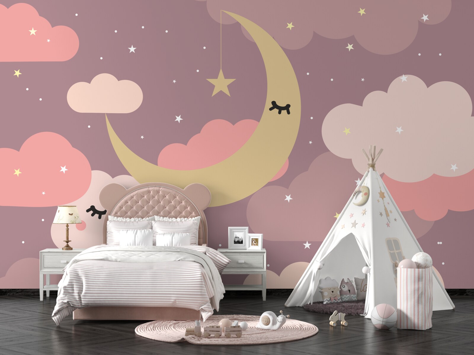 Фотошпалери місяць і маленька хмаринка з очима