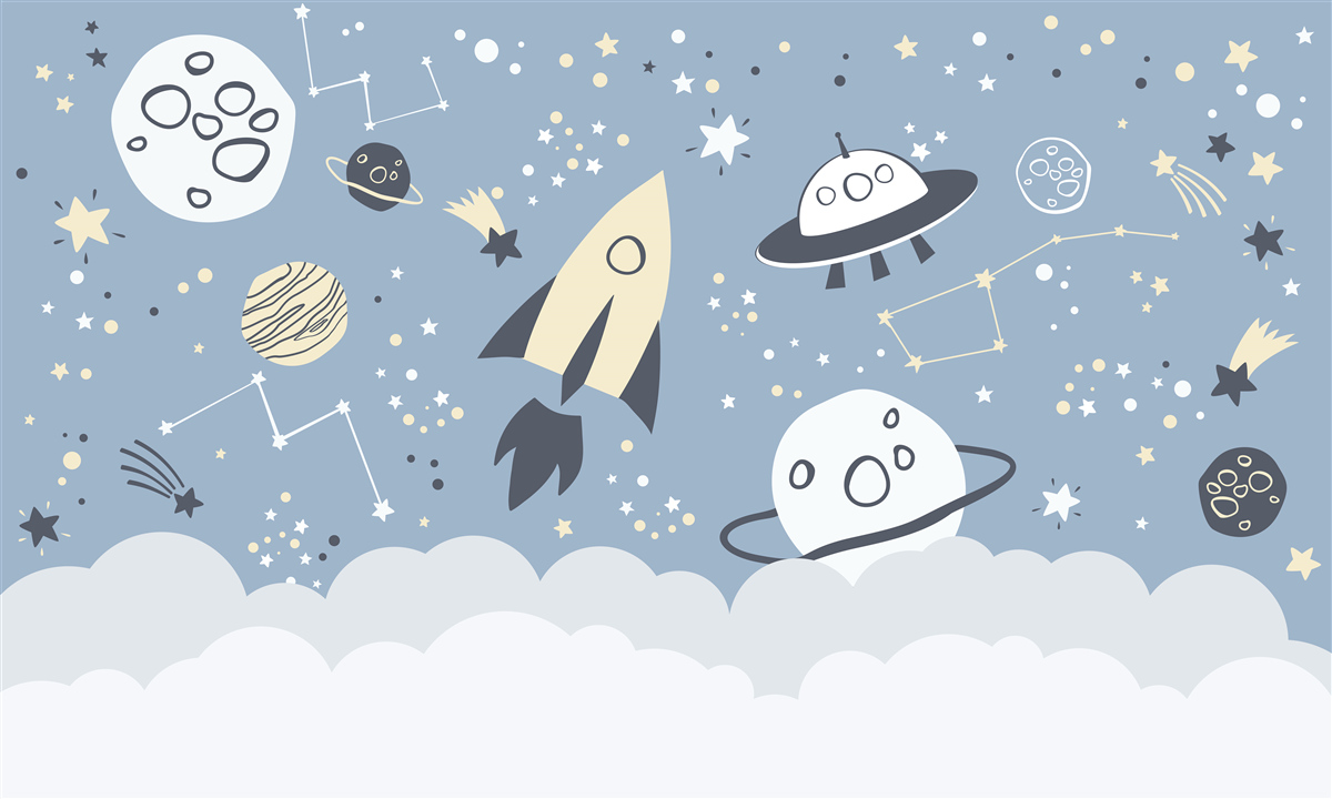 Фотошпалери космічний корабель і НЛО у вакуумі всесвіту