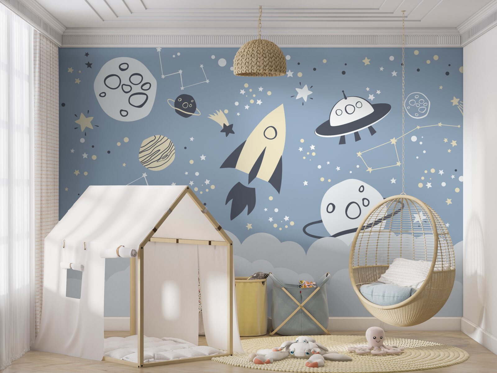 Фотошпалери космічний корабель і НЛО у вакуумі всесвіту