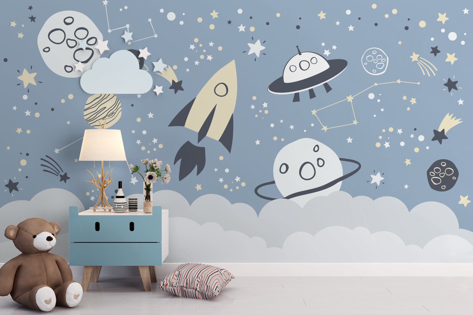 Фотошпалери космічний корабель і НЛО у вакуумі всесвіту