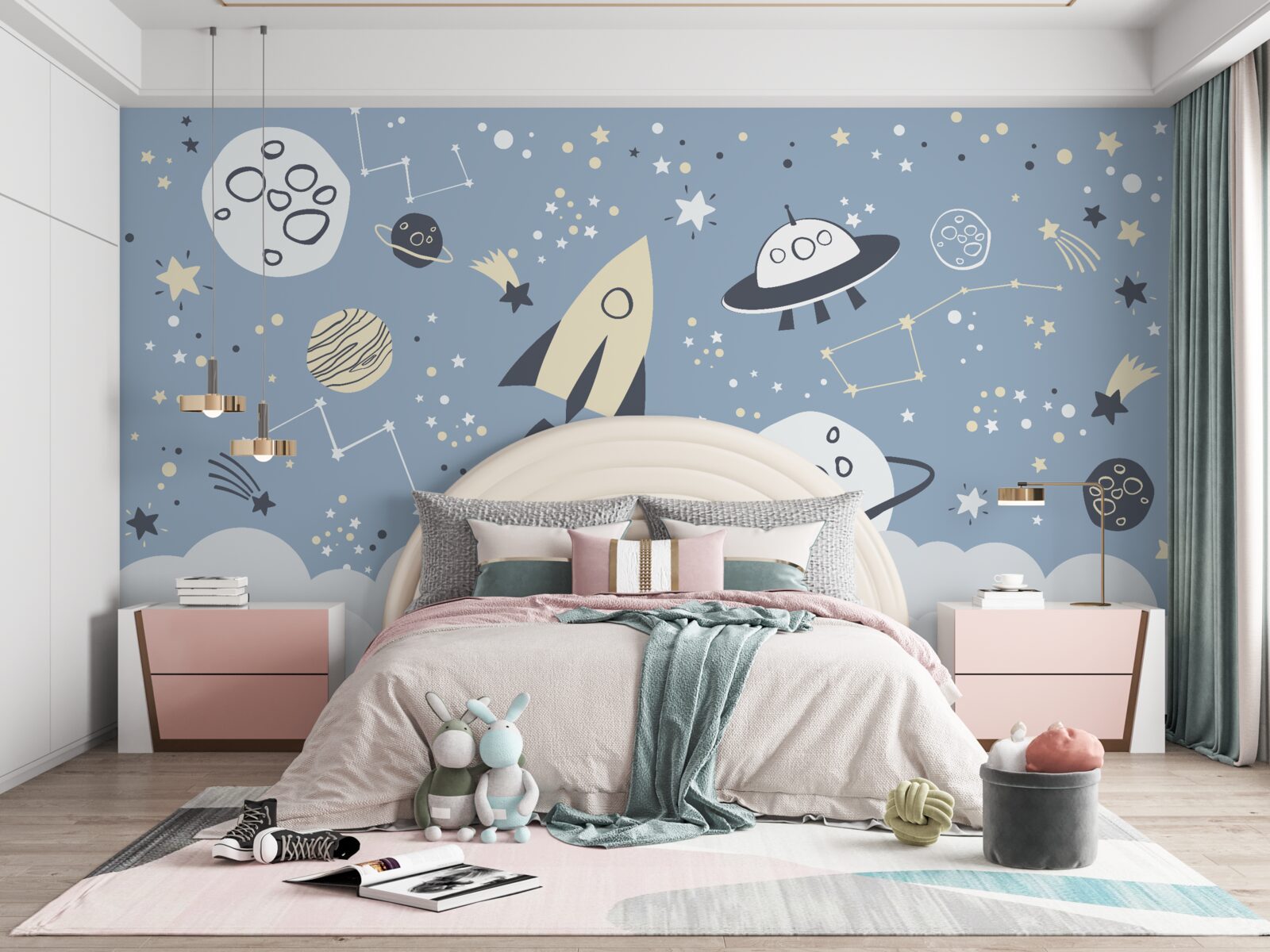 Фотошпалери космічний корабель і НЛО у вакуумі всесвіту