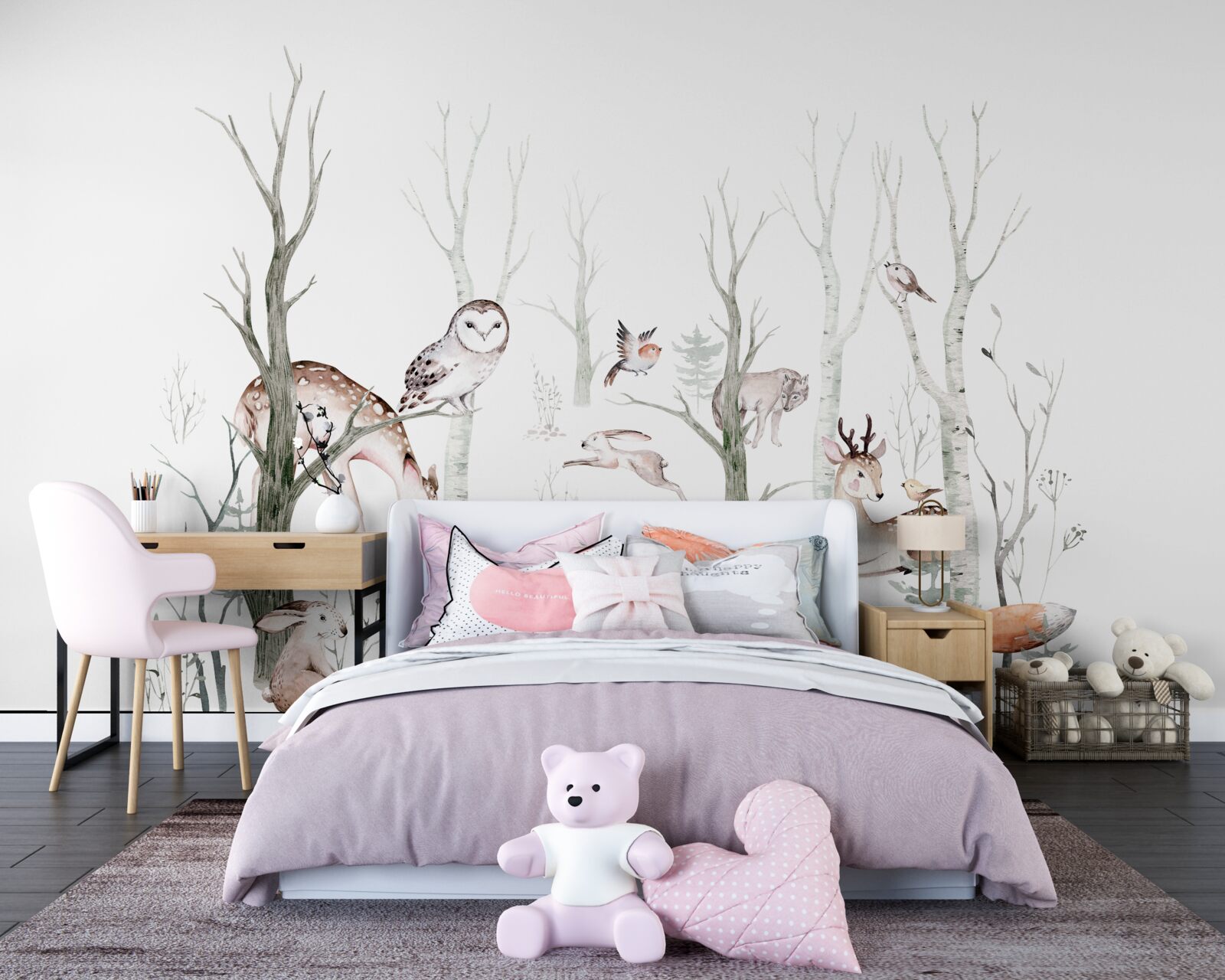 Фотошпалери тварини в лісі, зображені аквареллю