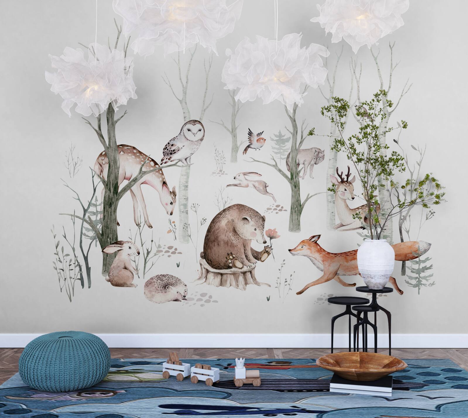 Фотошпалери тварини в лісі, зображені аквареллю