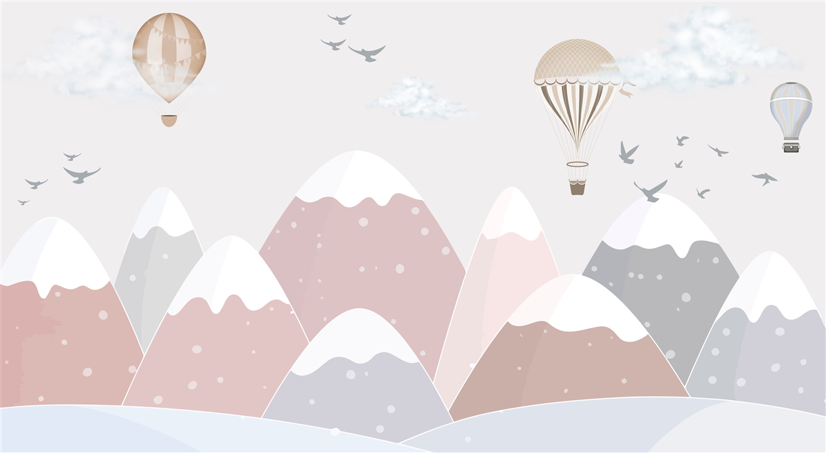 Фотошпалери повітряні кулі, що ширяють у небі, прорізають засніжені гірські вершини